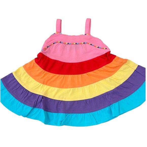 NWT Children's Place Rainbow Pom Pom Tiered Dress - SIZE 6-9 Months - Picture 2 of 7